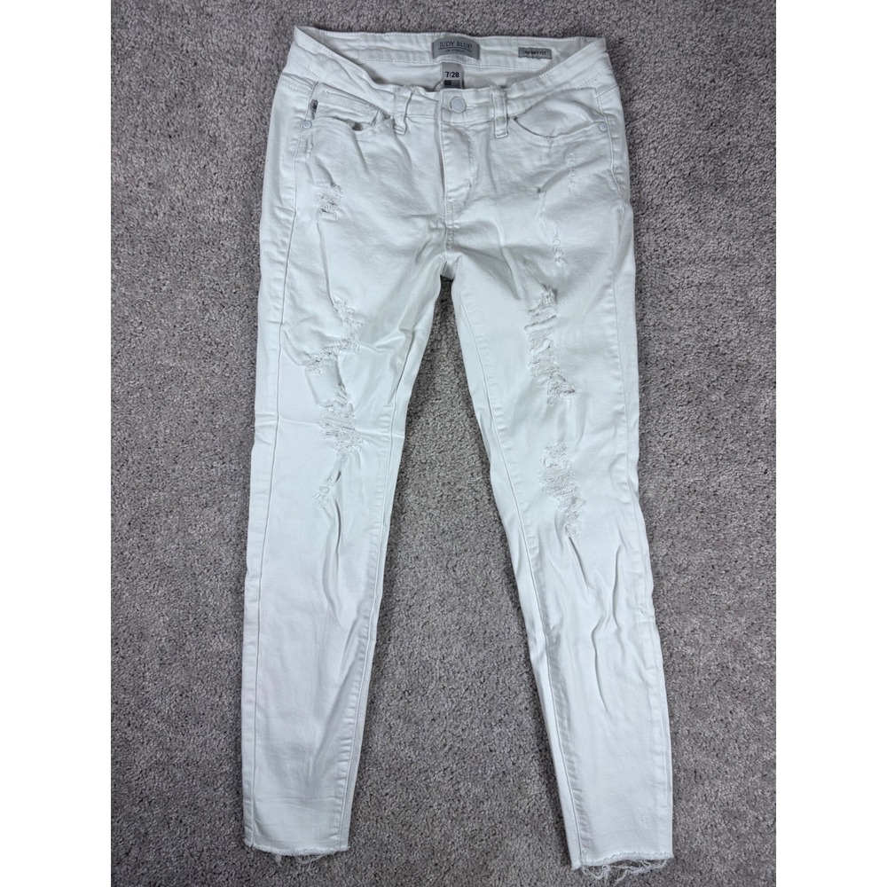 Judy Blue White‎ Skinny Fit Distressed Ripped Jeans Women's Size 7 28
